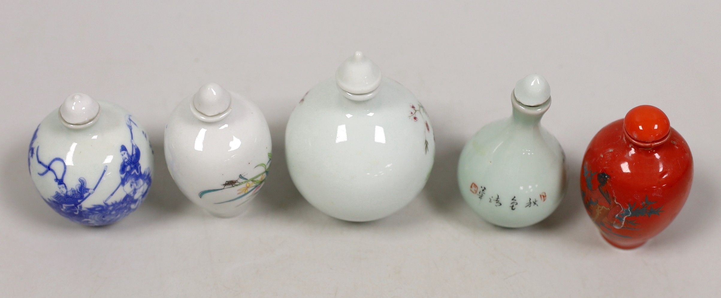 Five Chinese porcelain snuff bottles
